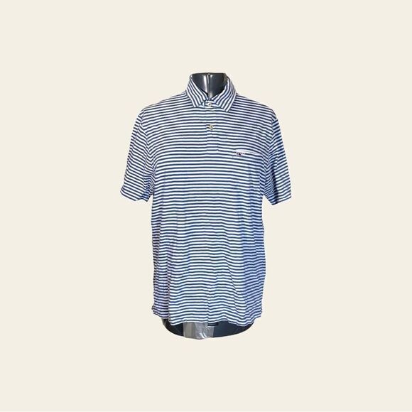Vineyard Vines Men’s Medium Blue/White Striped Golf Polo Pima Cotton - Picture 3 of 9